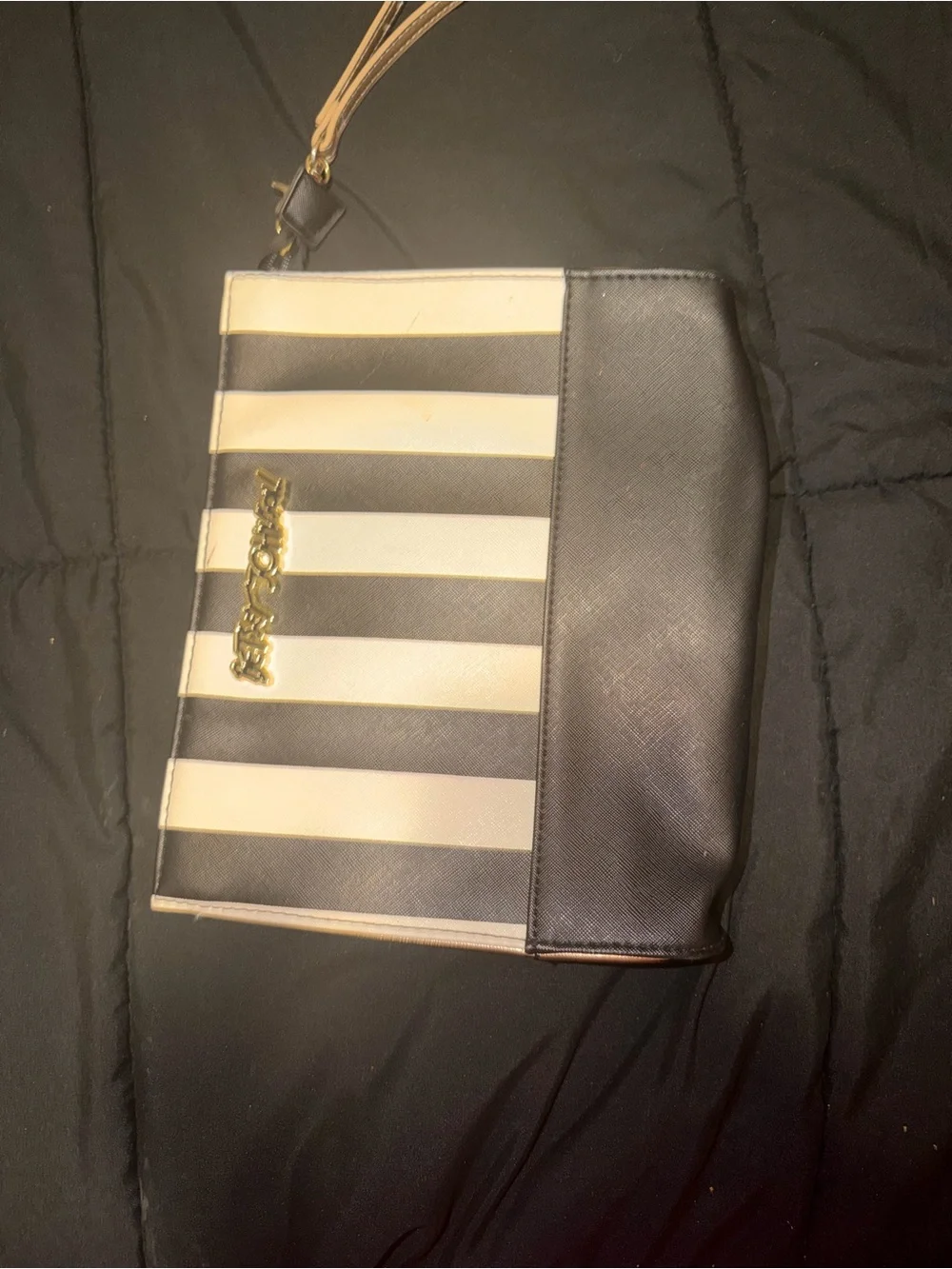 Betsey Johnson Black & Cream Striped Crossbody Purse